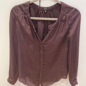 Aritzia Babaton plum with black dots silk blouse